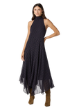 Tiana Dress in navy pink polka dot