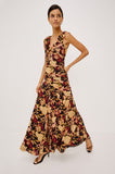 Veda Dress in Dark Flora, full length front