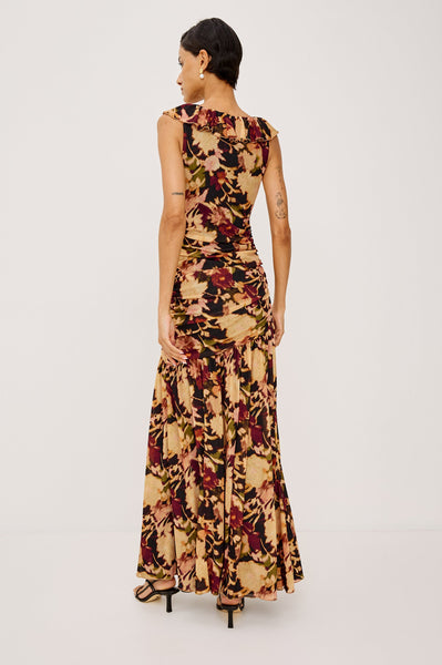 Veda Dress in Dark Flora, back view