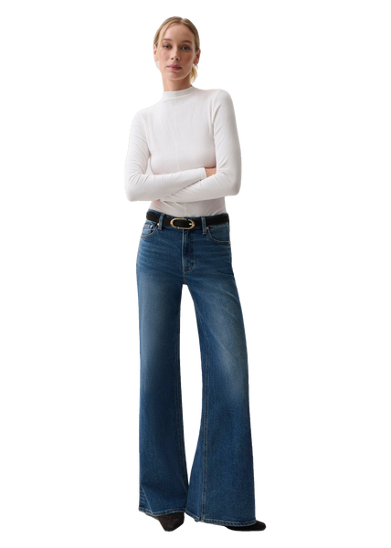 Vivian Mid Rise Wide Leg in Blue Depths, front