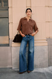 Vivian Mid Rise Wide Leg in Blue Depths, styled lifestyle shot