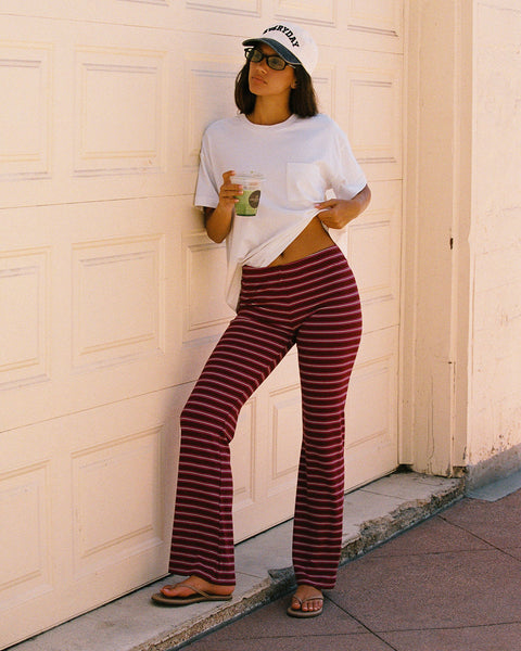 Zinnia Pant in Sipping Sangria Stripe, styled lifestyle shot