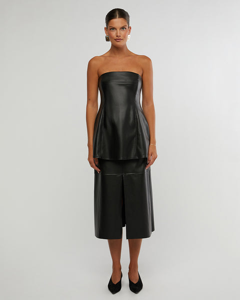 Vegan Leather Strapless Top
