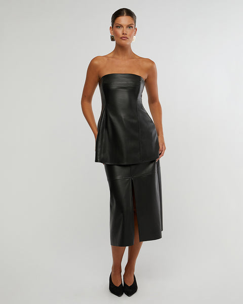Vegan Leather Strapless Top