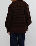 Striped Sweater Zip Up - Umber