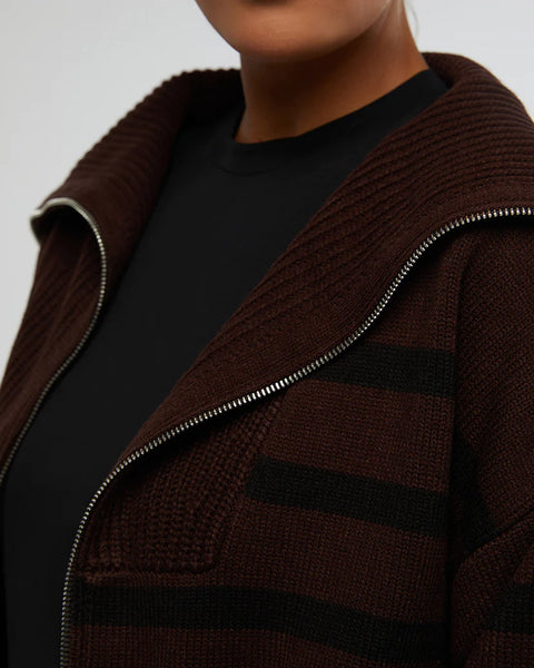 Striped Sweater Zip Up - Umber