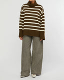 Striped Turtle Neck Sweater - Olive