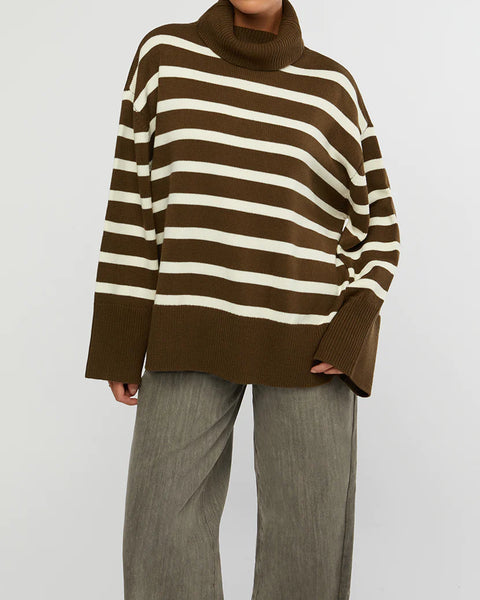 Striped Turtle Neck Sweater - Olive