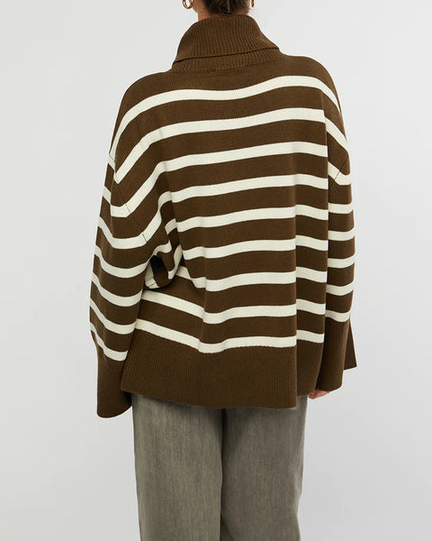 Striped Turtle Neck Sweater - Olive