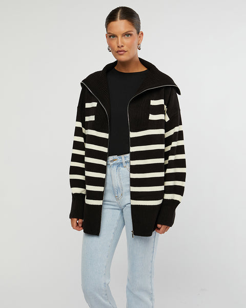Striped Sweater Zip Up