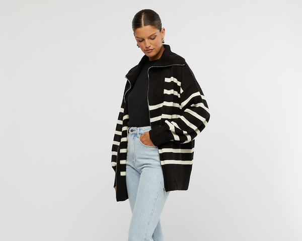 Striped Sweater Zip Up