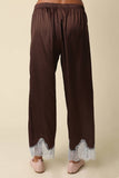 Quinn Lace Trim Satin Pants - Black Taupe