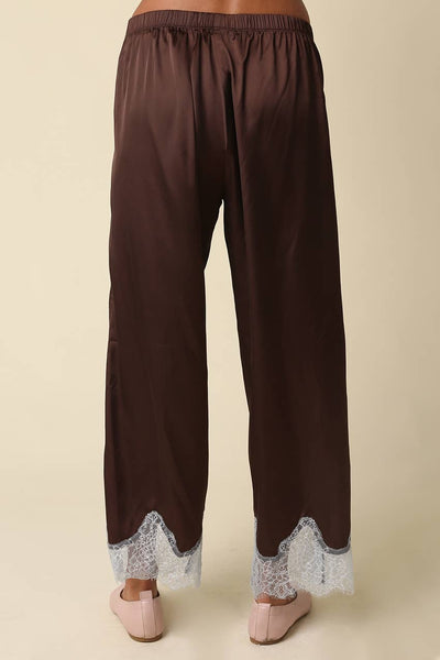 Quinn Lace Trim Satin Pants - Black Taupe