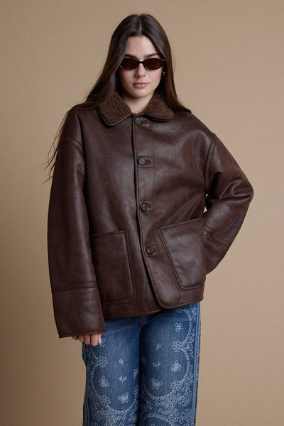 Reversible Faux Leather Sherpa Jacket
