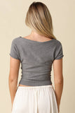 Angela Boat Neck Cinched Tee - Brown