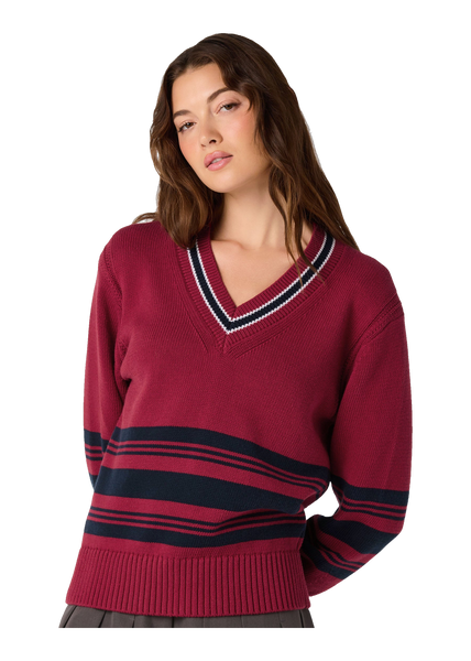 Rocio Striped V-Neck Sweater - Scarlet Navy Stripe, hero