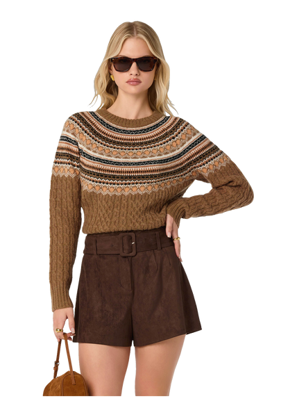 Daria Fair Isle Cable Knit Sweater - Camel, hero