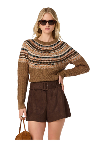 Daria Fair Isle Cable Knit Sweater - Camel, hero