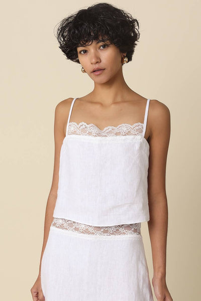 Lacey Linen Lace-Trim Cami Top