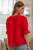 Embroidered Collar Button Blouse