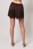 Satin Lace Stretch Shorts - Brown
