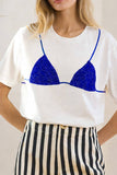 Bikini Graphic Beaded Tee - Blue