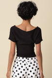 Angela Boat Neck Cinched Tee - Black