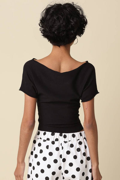 Angela Boat Neck Cinched Tee - Black