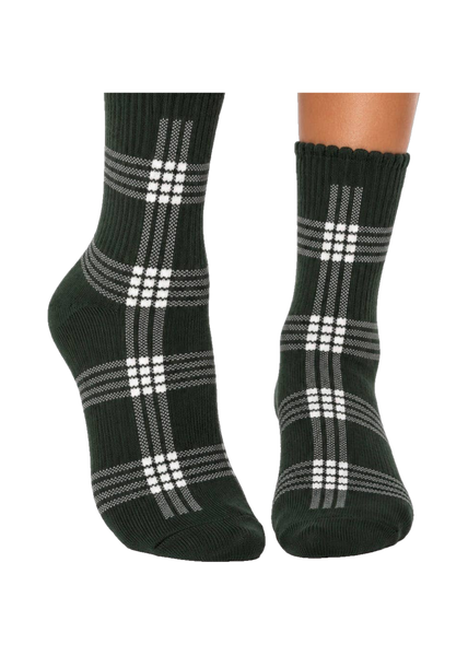 Pilates University Brooklyn Plaid Grip Sock in Green Plaid