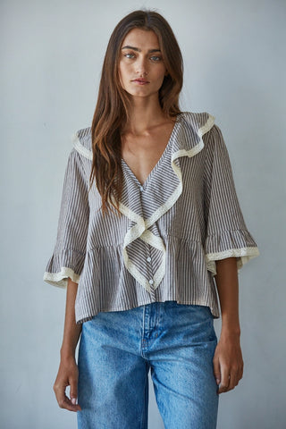 Cottage Stripe Ruffle Top