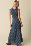 Olivaceous Carole Plaid Mesh Maxi Dress in teal plaid, back view