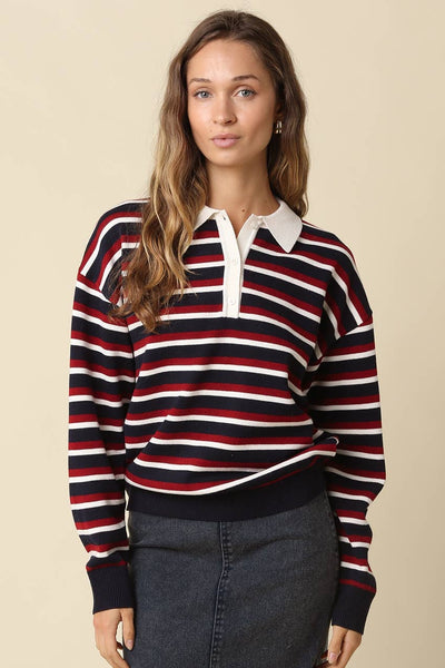 Belen Stripe Rugby Knit Sweater
