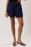 Satin Lace Stretch Shorts - Navy