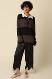 Quinn Lace Trim Satin Pants - Black Taupe