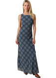 Olivaceous Carole Plaid Mesh Maxi Dress