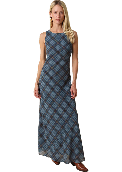 Olivaceous Carole Plaid Mesh Maxi Dress
