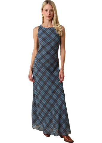 Olivaceous Carole Plaid Mesh Maxi Dress