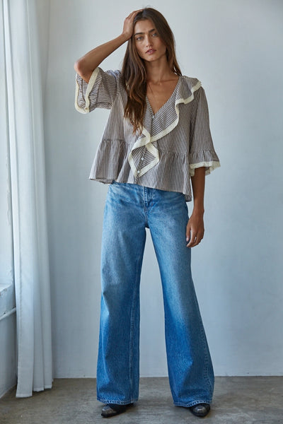 Cottage Stripe Ruffle Top