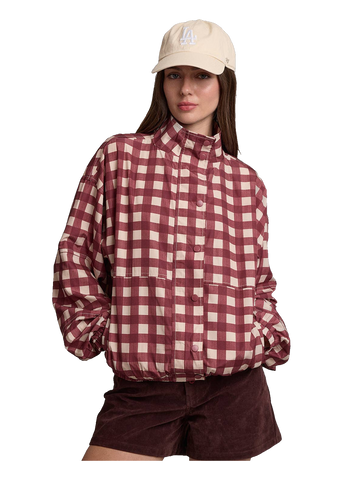RAISONNEL Rosie Check Windbreaker in wine gingham