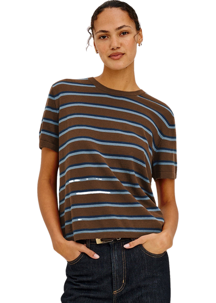 Rails Cotton Cashmere Short Sleeve in Mocha Stripe