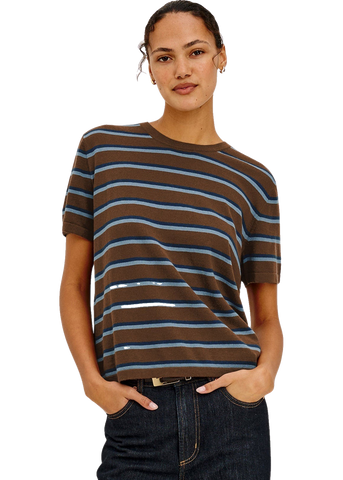 Rails Cotton Cashmere Short Sleeve in Mocha Stripe