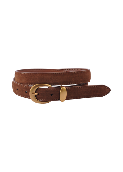 Most Wanted Curved Buckle Suede Belt in Caramel