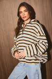 Collared Stripe Fleece Pullover