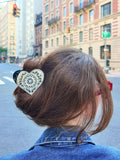 Paisley Heart Claw Clip - Black/White