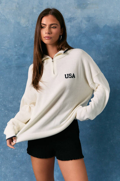 USA FLAG HALF ZIP SWEATER