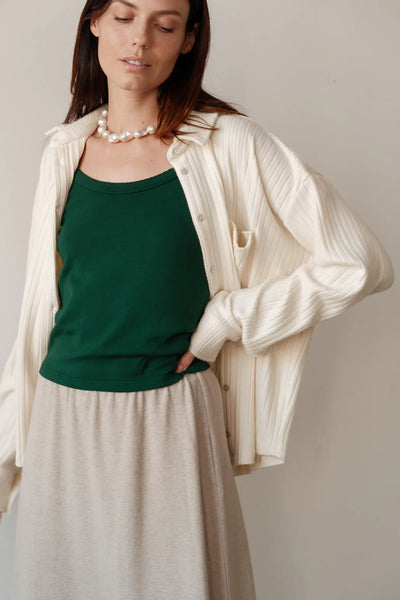 Sweater Rib Button Down - Creme