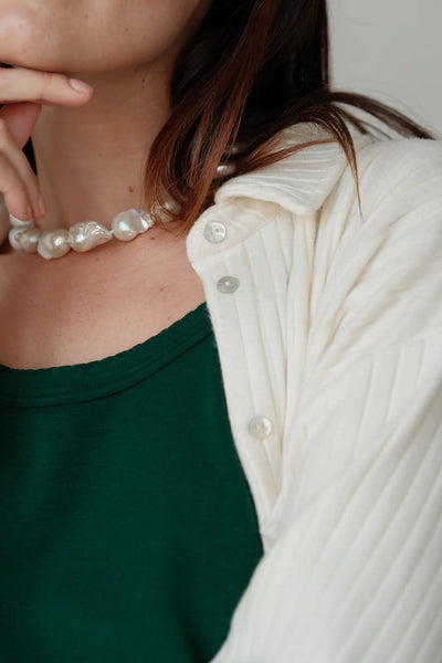 Sweater Rib Button Down - Creme