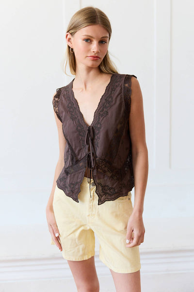 Chocolate Lace Trim Top