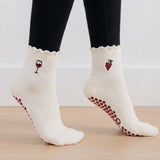 Red Wine & Grape Ruffle Grip Socks