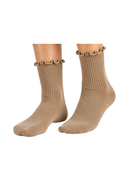 Pilates University Everyday Mocha Ruffle Grip Sock in Brown